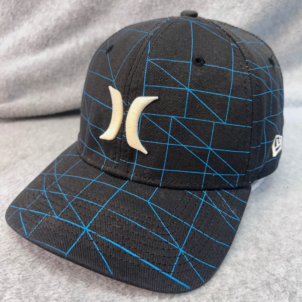 Geometric Grid Mens Black Hurley New Era 39THIRTY Stretch Fit Hat S/M